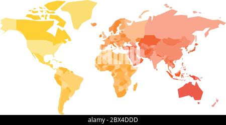 Bunte Weltkarte. Vereinfachte politische Karte mit nationalen Grenzen von Ländern. Bunte Vektorgrafik in warmen Farben. Stock Vektor