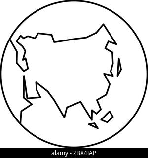 Vereinfachte Umrisse Erdkugel mit Weltkarte, die auf Asien ausgerichtet ist. Vektorgrafik. Stock Vektor