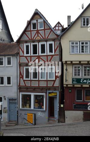 Historische Straßen der Altstadt von Marburg, Deutschland Stockfoto