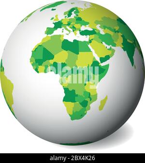 Leere politische Karte von Afrika. 3D Erdkugel mit grüner Karte. Vektorgrafik. Stock Vektor