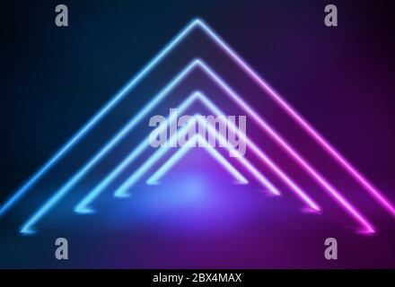 Kanalraum durch Dreieck glühende Neonlicht Linien konstruiert. Stockfoto