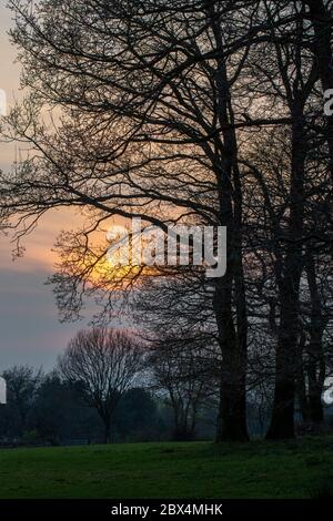 Sonnenuntergang im Wye Valley, Monmouthshire, Wales Stockfoto