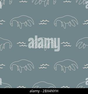 Nahtloser Hintergrund Plesiosaurus Dinosaurier mit Welle Geschlecht neutral Baby Muster. Einfache skurrile minimal erdige 2-Ton-Farbe. Kinderzimmer Tapete Stock Vektor