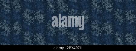 Getragen Stickerei Boro Patch Kantha Vektor Bordermuster. Asiatische Nadeln Nahtlose Trim Hintergrund Indigo Blue Style. Running Hand Stitch Textile Stock Vektor