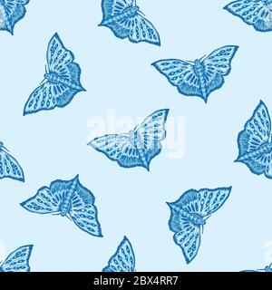 Detaillierte Schmetterlinge Hand Bemalt Nahtloses Muster. Realistische Blue Morpho Wings Hintergrund für Natur Textur. Light Sky Blue Exotic Kollektion von Stock Vektor