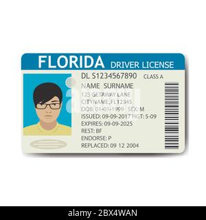 USA Führerschein mit männlichem Foto, Text und qr-Code, flache Vorlage, Cartoon Vektor Illustration. Stock Vektor