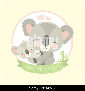 Niedlichen Koala Bär mit Kind, wilde Tiere isoliert, glückliche Mutter Tag Banner, flache Vektor-Illustration Stock Vektor