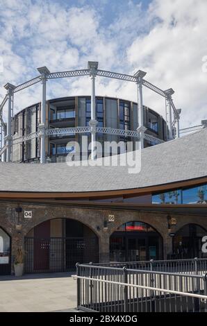 Gas Holders Apartments, Kings Cross, London, Großbritannien Stockfoto