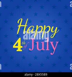 4. Juli Schriftzug auf blauem dunklem Hintergrund mit Sternen Stock Vektor