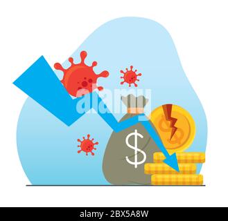 Coronavirus Crash, covid 19 Wirtschaft Zusammenbruch, setzen Business-Ikonen, Konkurs-Konzept Stock Vektor