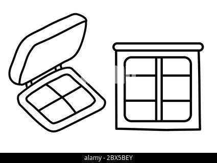 Beauty und Mode Set. Konturzeichnungen von dekorativen Kosmetika. Lidschatten. Zeichen- und Linienvektorsymbol. Stock Vektor