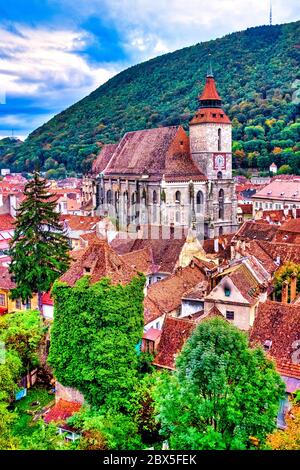 Ansicht der Biserica Neagra (die schwarze Kirche), Brasov, Rumänien Stockfoto