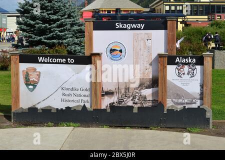 Willkommen in Skagway, Skagway, Alaska, USA, August 2019. Stockfoto