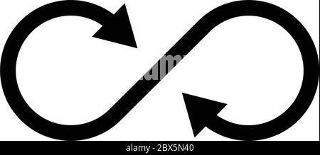 Symbol für das Unendlichsymbol mit beiden seitlichen Pfeilen. Konzept von unendlich, grenzenlos und endlos. Einfaches flaches schwarzes Vektor-Design-Element. Stock Vektor