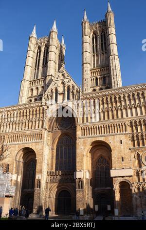 Lincoln Cathedral in England, Großbritannien, gotische Kirche aus dem 12. Jahrhundert. Stockfoto
