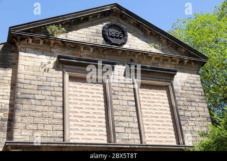 Ehemaliges Maschinenhaus in Shaw Lodge Mills, Halifax, West Yorkshire Stockfoto
