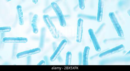 Bakterien. Biologische Zelle. Blaue Farbe. Prokaryotische Mikroorganismen. 3d-Darstellung. Stockfoto