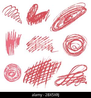 Niedliche Kinderzeichnung. Farbige Wachsmalstifte. Symbole, Zeichen, Symbole, Stifte. Kritzel Skizze skizzieren Scribble Stock Vektor