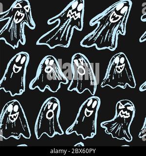 Halloween. Ein Satz Geister. Nahtloses Muster. Eine Sammlung von lustigen Gesichtern. Herbstferien. Spaß, Kindertraditionen Stock Vektor