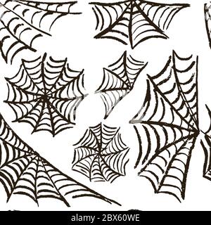 Halloween. Spinnweben einstellen. Vektorgrafik. Nahtloses Muster. Kollektion festlicher Elemente. Herbstferien Stock Vektor