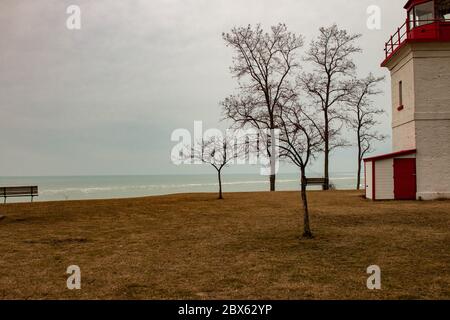 Goderich Ontario Kanada Leuchtturm Panorama-Stil Foto. Goderich ist beliebt für den Tourismus. Aufgenommen 2020 Stockfoto