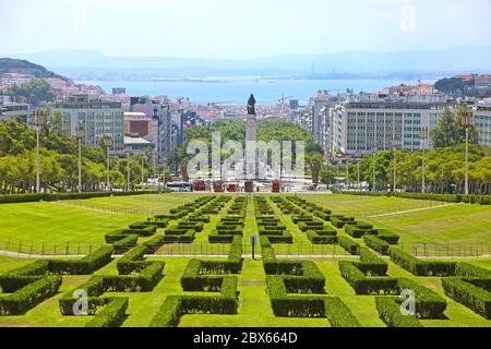 Eduardo VII Park, ein öffentlicher Park in Lissabon, Portugal. Der Park nimmt eine Fläche von 26 Hektar nördlich der Avenida da Liberdade und der Stockfoto