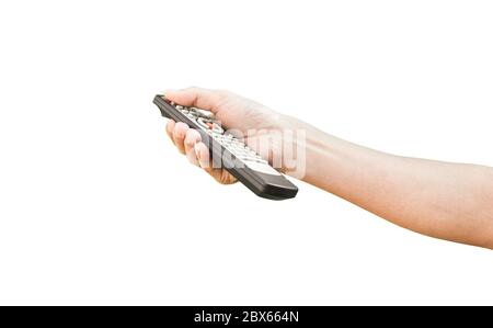 Fernbedienung für den Fernseher, isoliert auf weißem Hintergrund mit Beschneidungspfad. Stockfoto