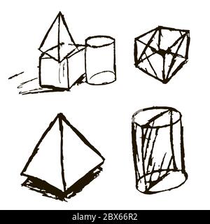 Niedliche Kinderzeichnung. Farbige Wachsmalstifte. Symbole, Zeichen, Symbole. Doodle Sketch Geometrische Zeichnungen Stock Vektor
