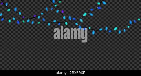 Weihnachten festliche Dekorationen, blau transluzent Lichterkette, isoliert auf transparentem Hintergrund. Transparenz nur in Vektordatei Stock Vektor