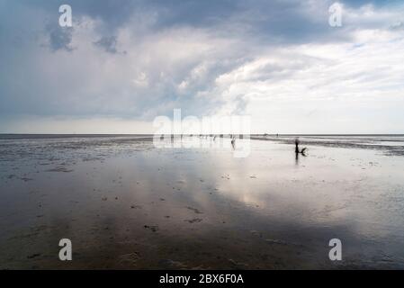 Ruhige und ruhige Meereslandschaft am Strand bei Ebbe im Wattenmeer, Deutschland Stockfoto