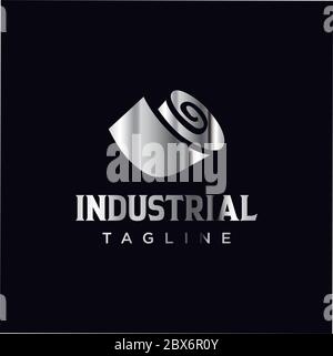 Eisen Stahl Logo Design Industrial. Abstrakt Papier Rolle Logo Design Silhouette Schwarz Vektor Stock Illustration. Design Mit Logo Aus Industriestahl Stockfoto