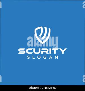 Schild Buchstabe M Logo Linie Design Vorlage. Schutz. Guard. Security und Secure Initial M Logo Symbol Stockfoto