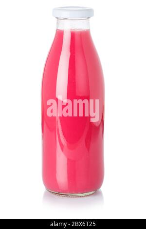 Smoothie Fruchtsaft Erdbeer-Drink Flasche auf einem weißen Hintergrund isoliert Stockfoto