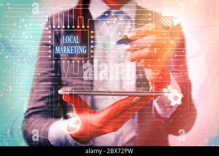 Textschild mit lokaler Marketing. Business-Fototext für Zielgruppe in einer Community mit einer bestimmten Zielgruppe Stockfoto