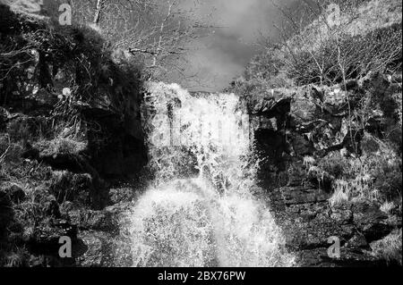 Zweiter großer Wasserfall (ca. 25 Fuß) auf Nant y Llyn. Stockfoto