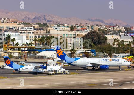 Eilat, Israel - 21. Februar 2019: Israir Flugzeuge auf dem Flughafen Eilat (ETH) in Israel. Stockfoto