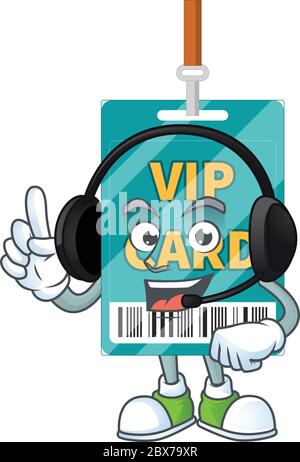 VIP-Pass-Karte Cartoon-Charakter Stil sprechen mit Freunden auf Kopfhörer Stock Vektor