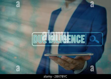 Handschrift Due Diligence. Konzeptfoto Vermeiden Sie es, andere Geschäftsobjekte für eine Vereinbarung zu schädigen Stockfoto