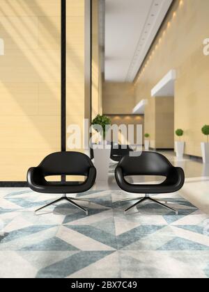 Interieur einer Hotelrezeption 3D-Illustration Stockfoto