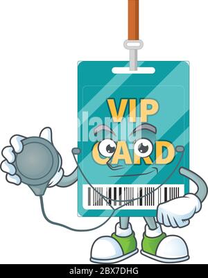 Cartoon Charakter der VIP-Pass-Karte gewidmet Arzt Arbeit mit Stethoskop Stock Vektor