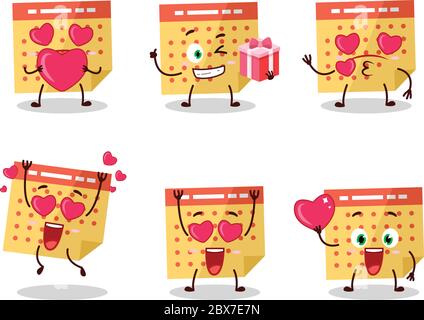 Kalender Cartoon-Figur mit Liebe niedlichen Emoticon Stock Vektor