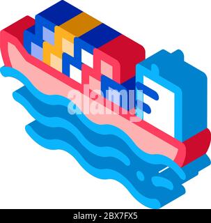 Isometrisches Symbol für das Frachtschiff auf See Stock Vektor