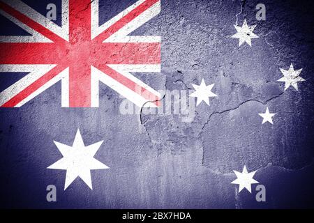 Australische Flagge auf grungy rissig Wand gemalt Stockfoto