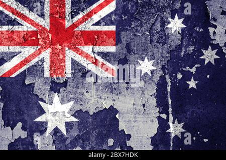 Australische Flagge auf grungy rissig Wand gemalt Stockfoto