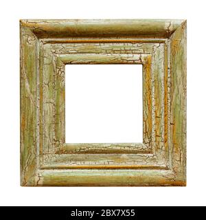 Quadratischer Bilderrahmen mit verwacklter Knisternoberfläche. Isoliert auf Weiß. Stockfoto