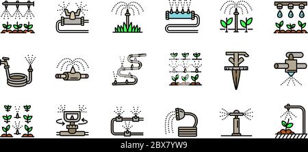 Symbole für das Bewässerungssystem gesetzt. Umriss Satz von Bewässerungssystem Vektor-Symbole für Web-Design isoliert auf weißem Hintergrund Stock Vektor