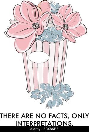 Popcorn-Paket voller Blumen, modernes Frühlingskonzept. Motivierende Inspiration Lifestyle Zitat Text. Vector T-Shirt Vorlage, Bekleidungsdesign, Kunst PR Stock Vektor