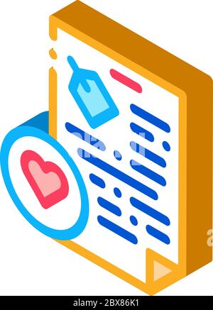 Dokumentation der isometrischen Symbolvektordarstellung des Herzens Stock Vektor