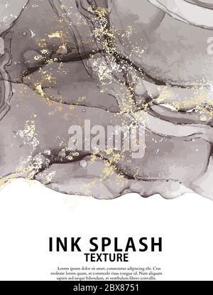 Orientalisch schwarz Gold Tinte Hintergrund. Mit Goldfolie. Zeitgenössische abstrakte flüssige Aquarell-Marmor Hintergrund. Orientalisches Tapetenmuster im Golddepent Metallic Stock Vektor