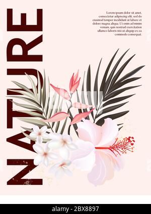 Hibiscus exotische Blumen und Gold Glitzer und Blätter, Blumen Poster, Hochzeit einladen mit Palmblättern. Vektor dekorative Grußkarte oder Einladung des Stock Vektor